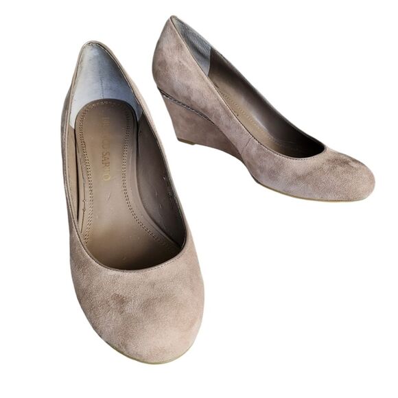 Franco Sarto Shoes Womens 8.5 M Zeus Tan Suede Leather Wedge Heel Slip On Pump - Picture 3 of 14
